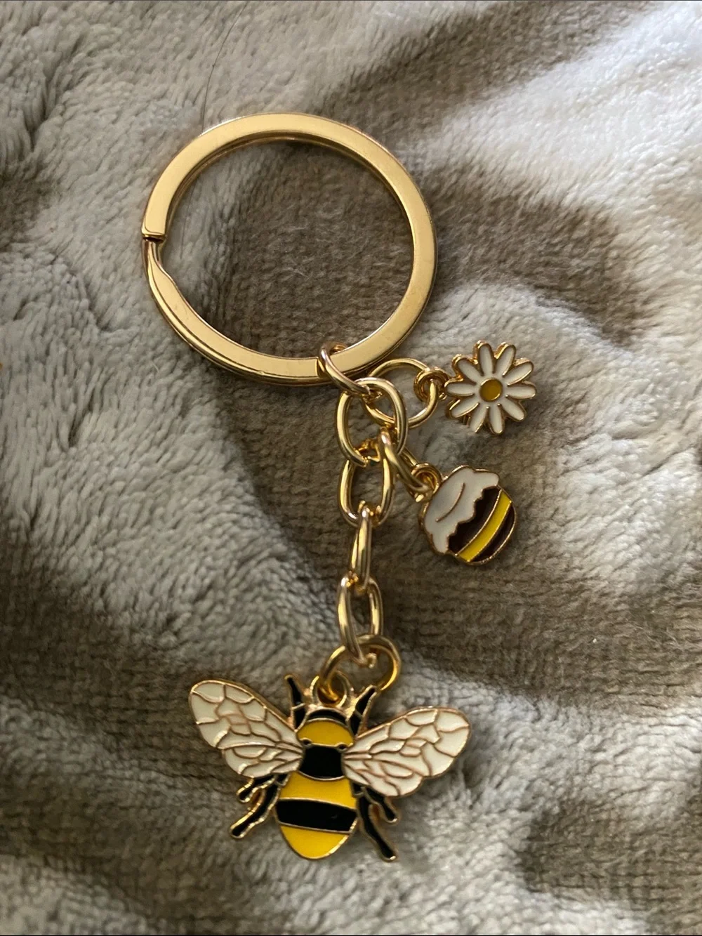 Gold Bee Keychain with Yellow & Black Enamel Charms